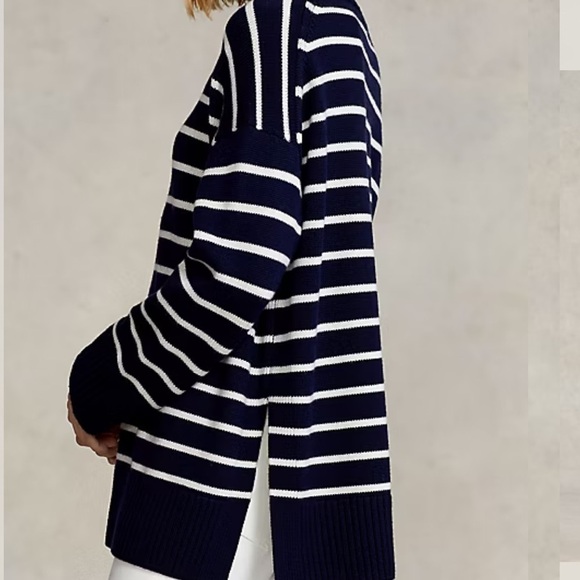Ralph Lauren Striped Merino Wool Sweater small petite navy and white old money D - Picture 3 of 12